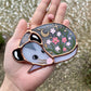 Pink Floral Opossum Stained Glass Ornament #1
