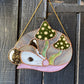Enchanted Green Mushroom Opossum Stained Glass Suncatcher