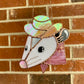 Pink Cowboy Opossum Stained Glass Suncatcher