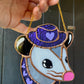 Mini Purple Cowboy Opossum Stained Glass Ornament