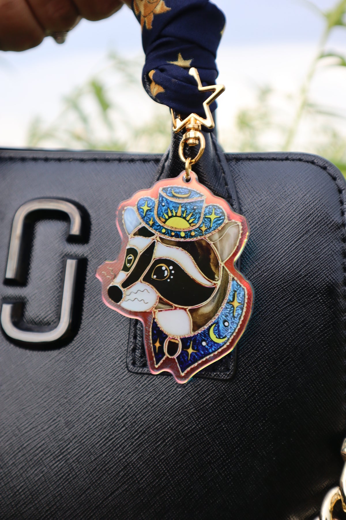 Cowboy Raccoon Holographic Acrylic Bag Charm