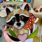 Mushroom Raccoon Stained Glass Suncatcher
