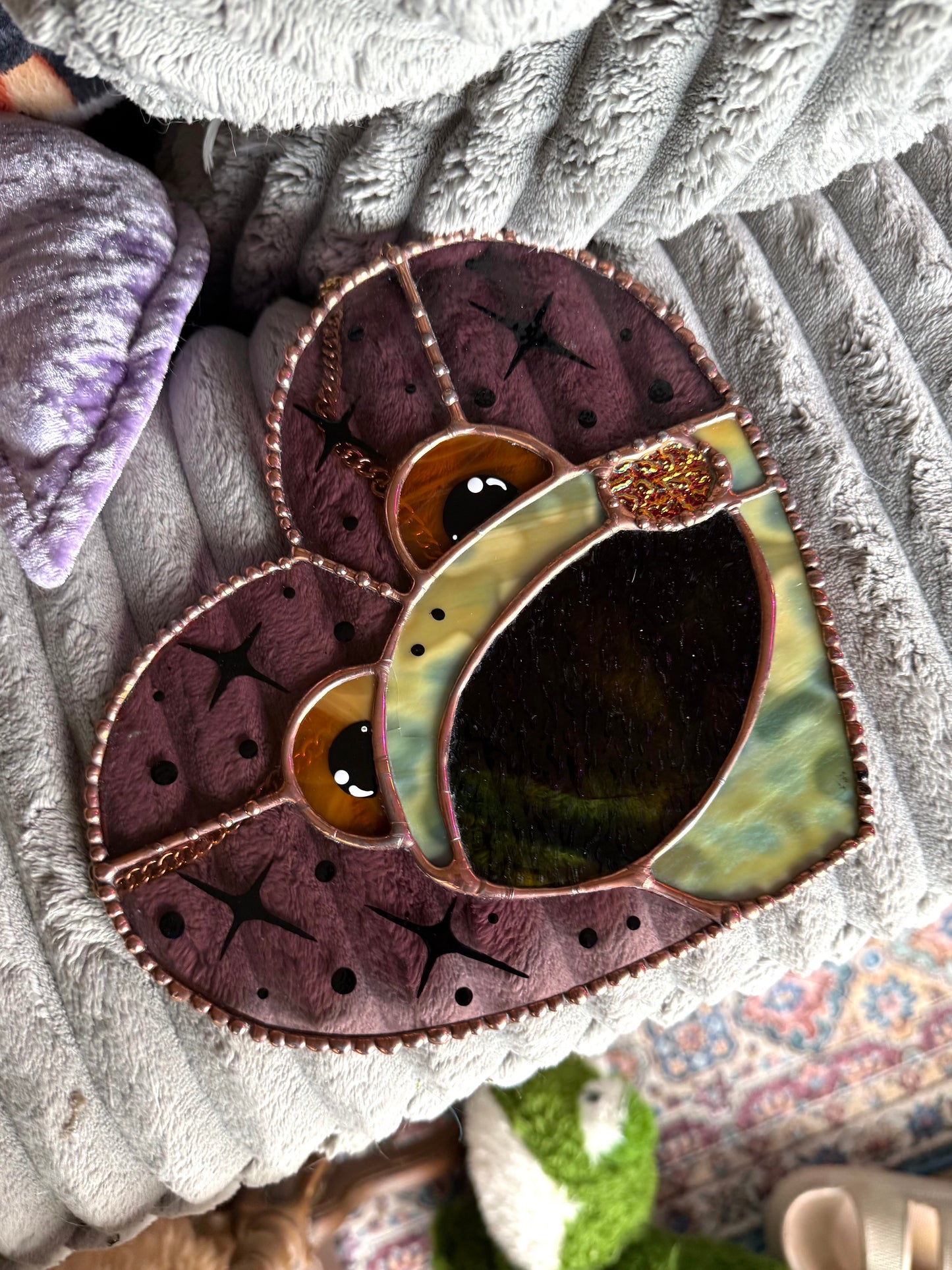 ( has small crack) Lilac Frog Stained Glass Suncatcher
