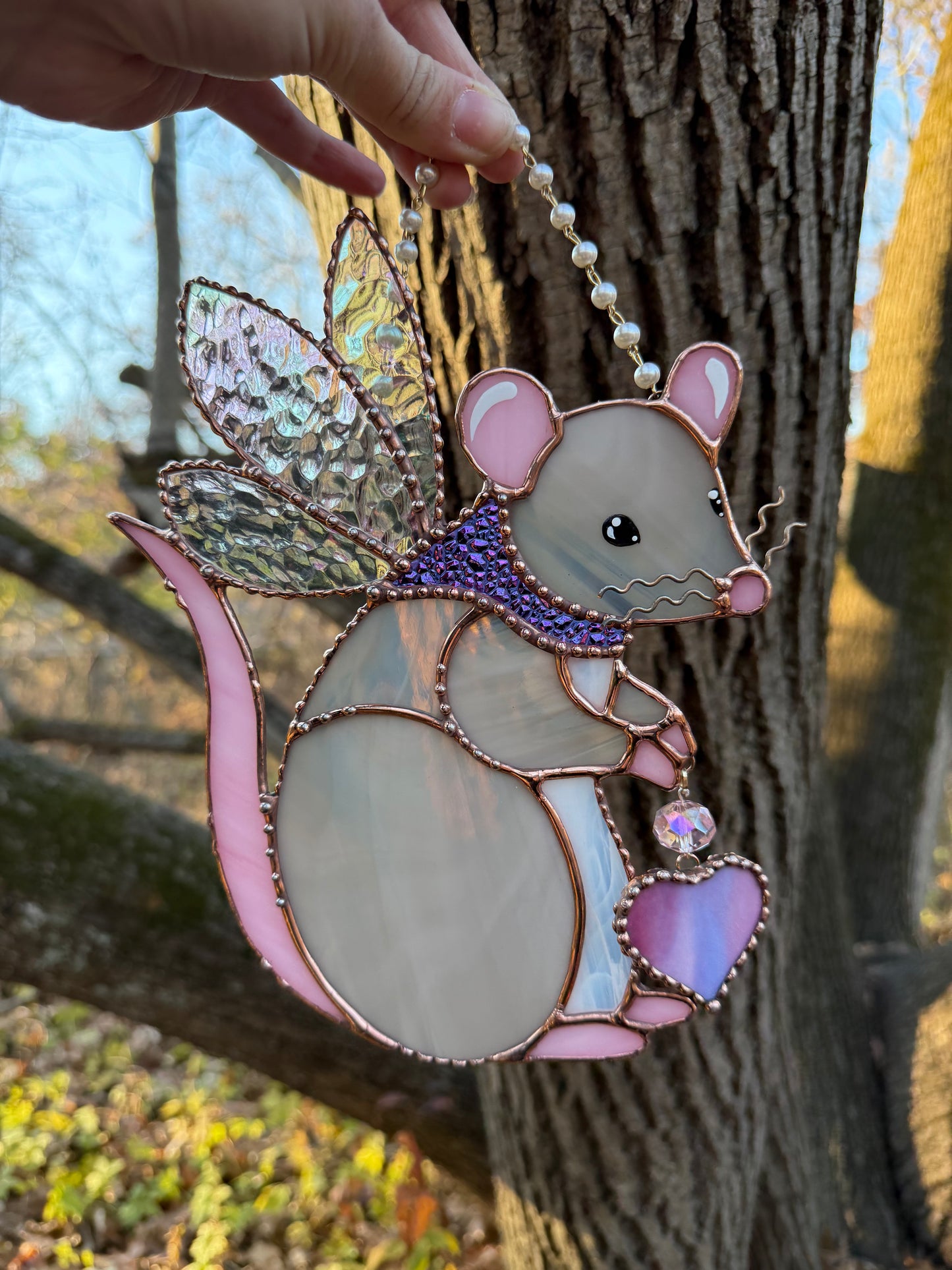 Grey Fairy Rat Stained Glass Suncatcher