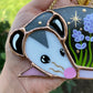 Sleepy Lavender Opossum Stained Glass Ornament