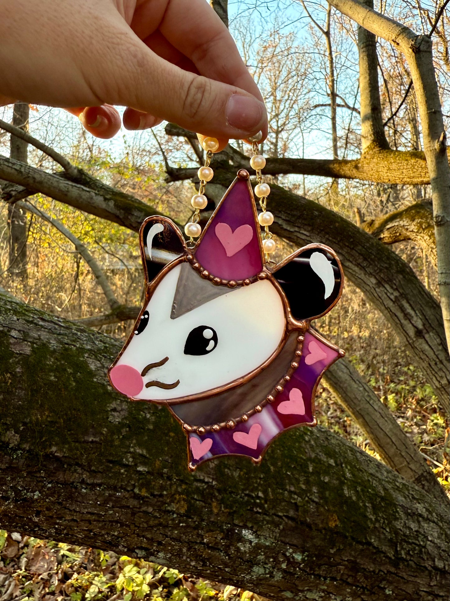Mini Lovely Opossum Stained Glass Ornament
