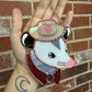 Mini Pink Cowboy Opossum Stained Glass Suncatcher