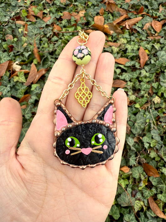 Flower Cat Stained Glass Charm