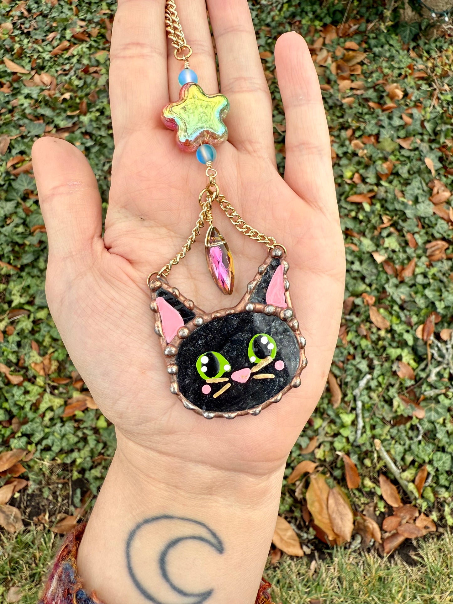 Star Cat Stained Glass Charm