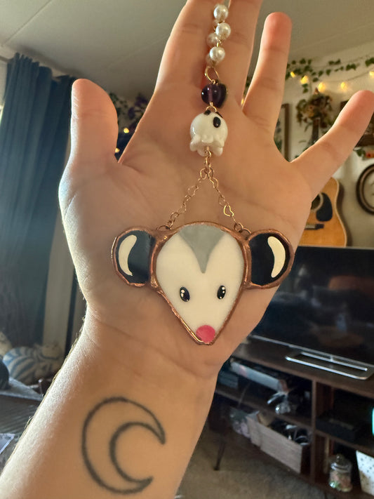 Pearl Ghost Opossum Car Charm