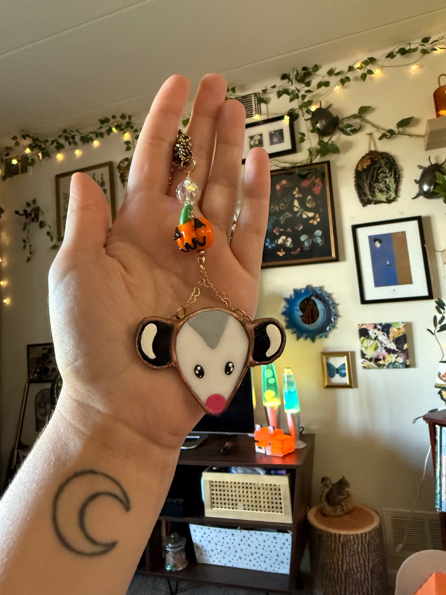 Jack-o’-lantern Opossum Car Charm