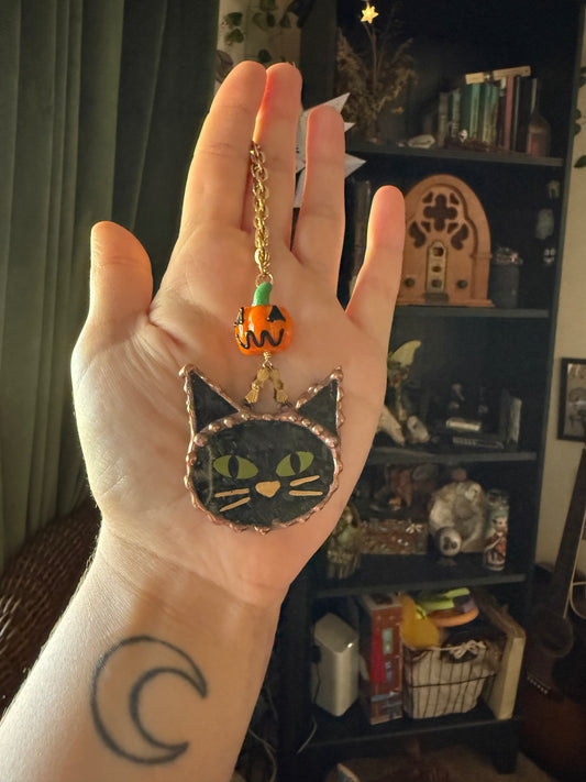 Black Cat and Jack-o’-lantern Car Charm