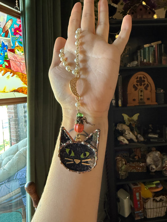 Black Cat and Pumpkin Moon Car Charm