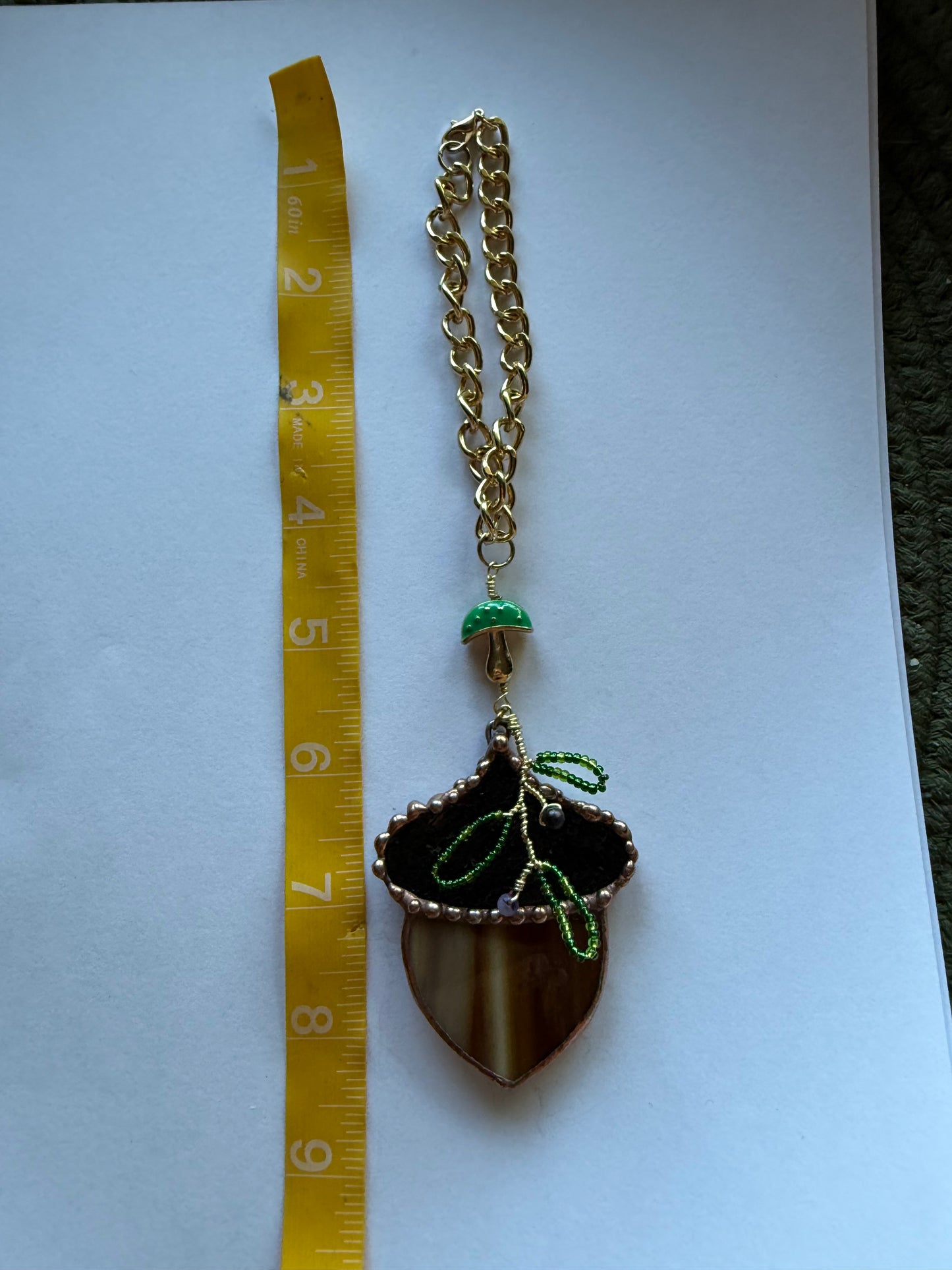 Golden Green Mushroom Acorn Car Charm
