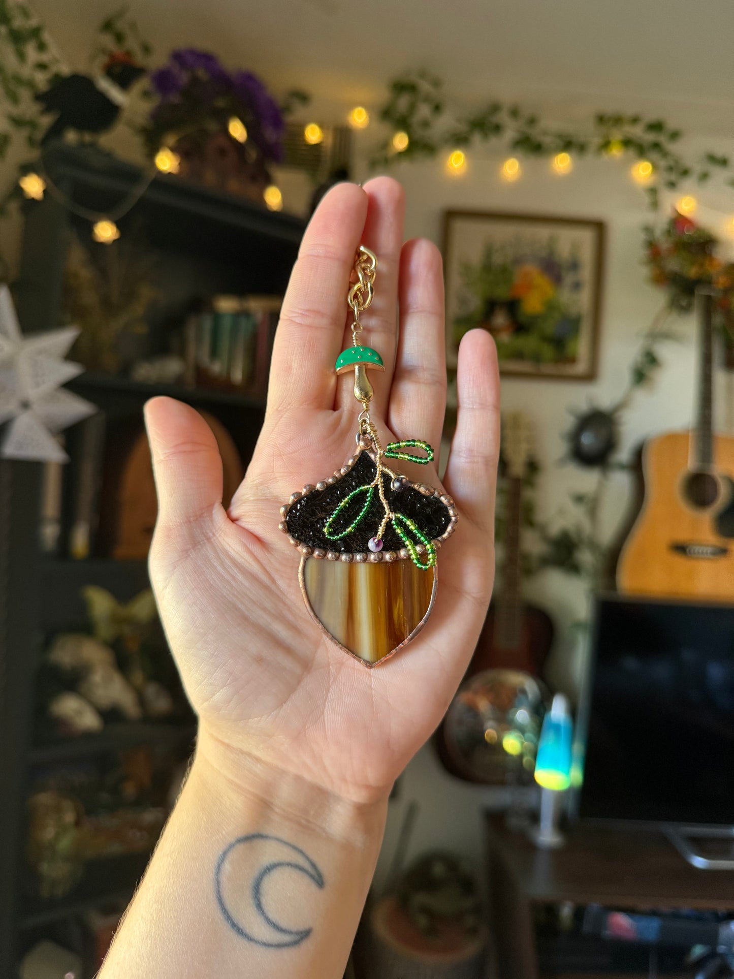 Golden Green Mushroom Acorn Car Charm