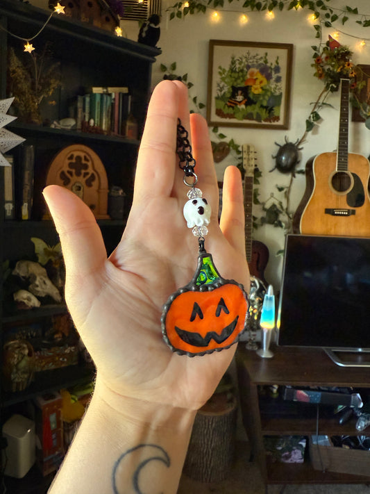 Jack-o’-lantern and Ghost Car Charm