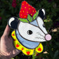 Strawberry Opossum Stained Glass Suncatcher
