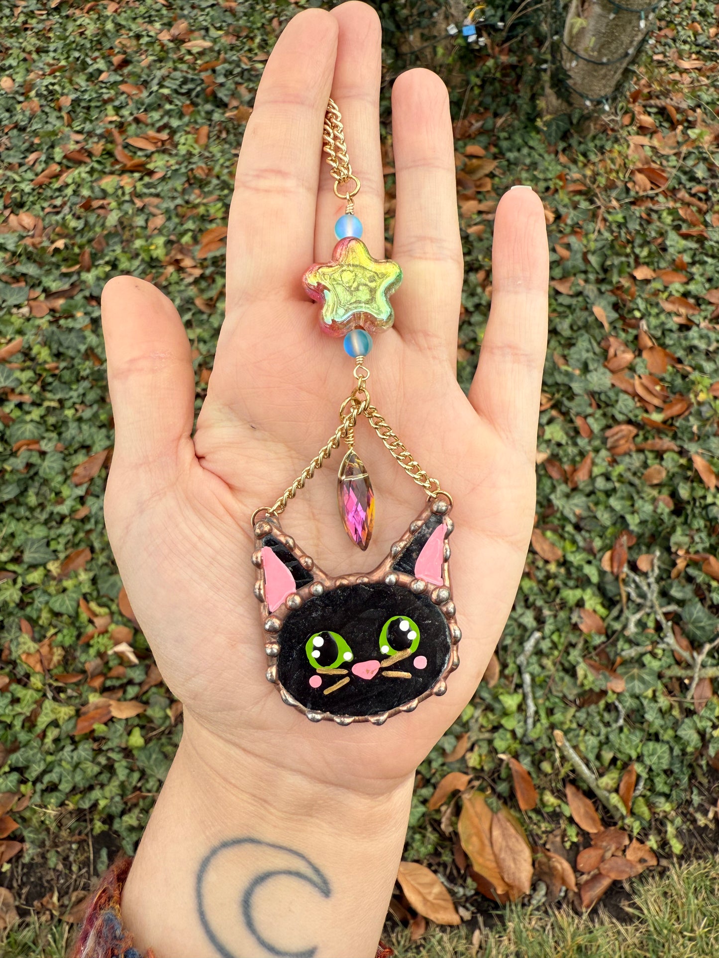 Star Cat Stained Glass Charm