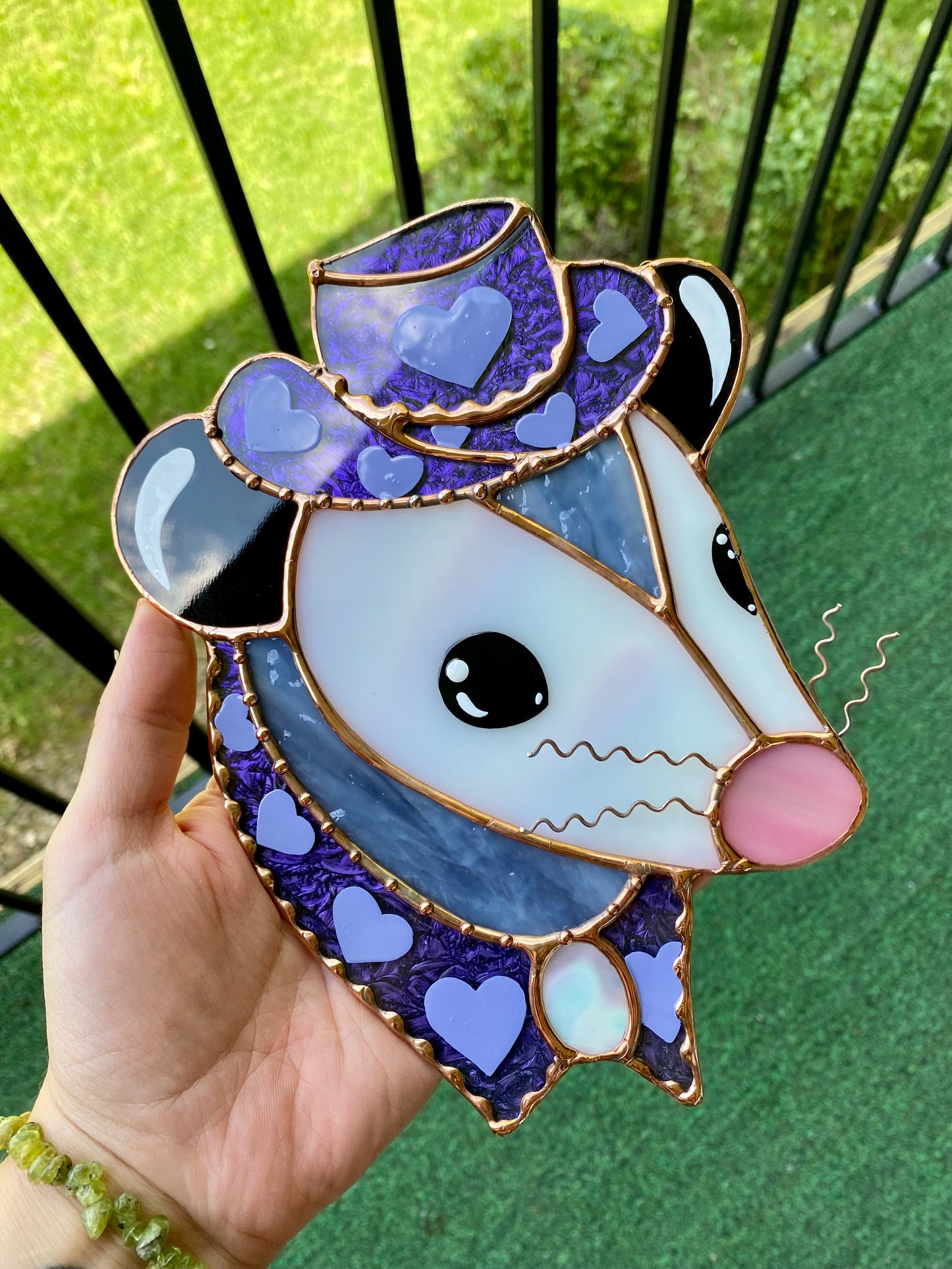 Purple Van Gogh Cowboy Opossum Stained Glass Suncatcher