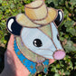 Blue and Gold Cowboy Opossum Stained Glass Suncatcher