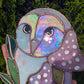 Pink and Purple Iridescent Owl Stained Glass Suncatcher