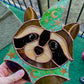 Swirly Green Wizard Raccoon Stained Glass Suncatcher