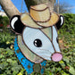 Blue and Gold Cowboy Opossum Stained Glass Suncatcher