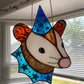 Blue Star Wizard Opossum Stained Glass Suncatcher