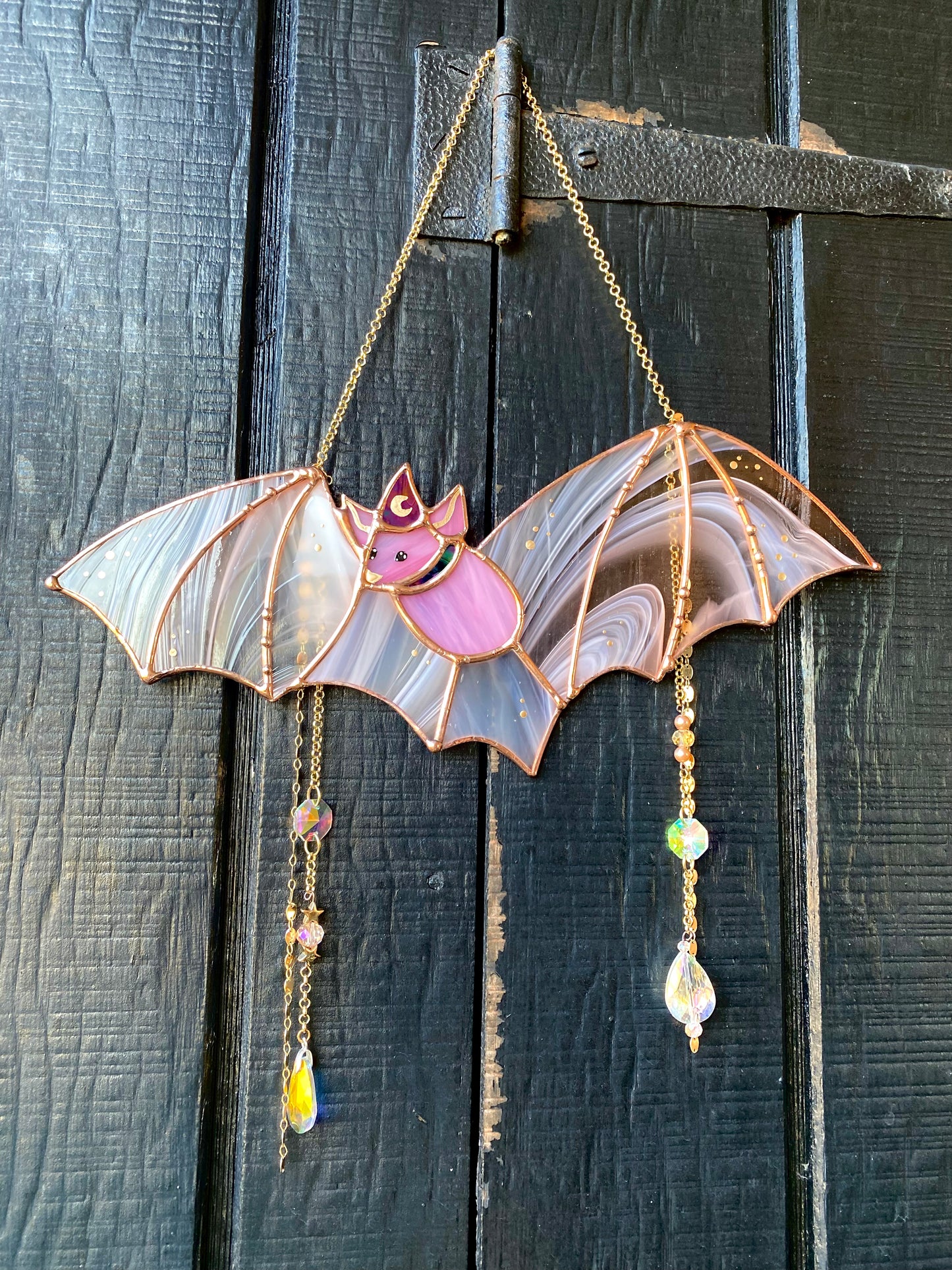 Pink Haze Wizard Bat Stained Glass Suncatcher