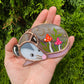 Mini Pink and Orange Mushroom Opossum Stained Glass Suncatcher