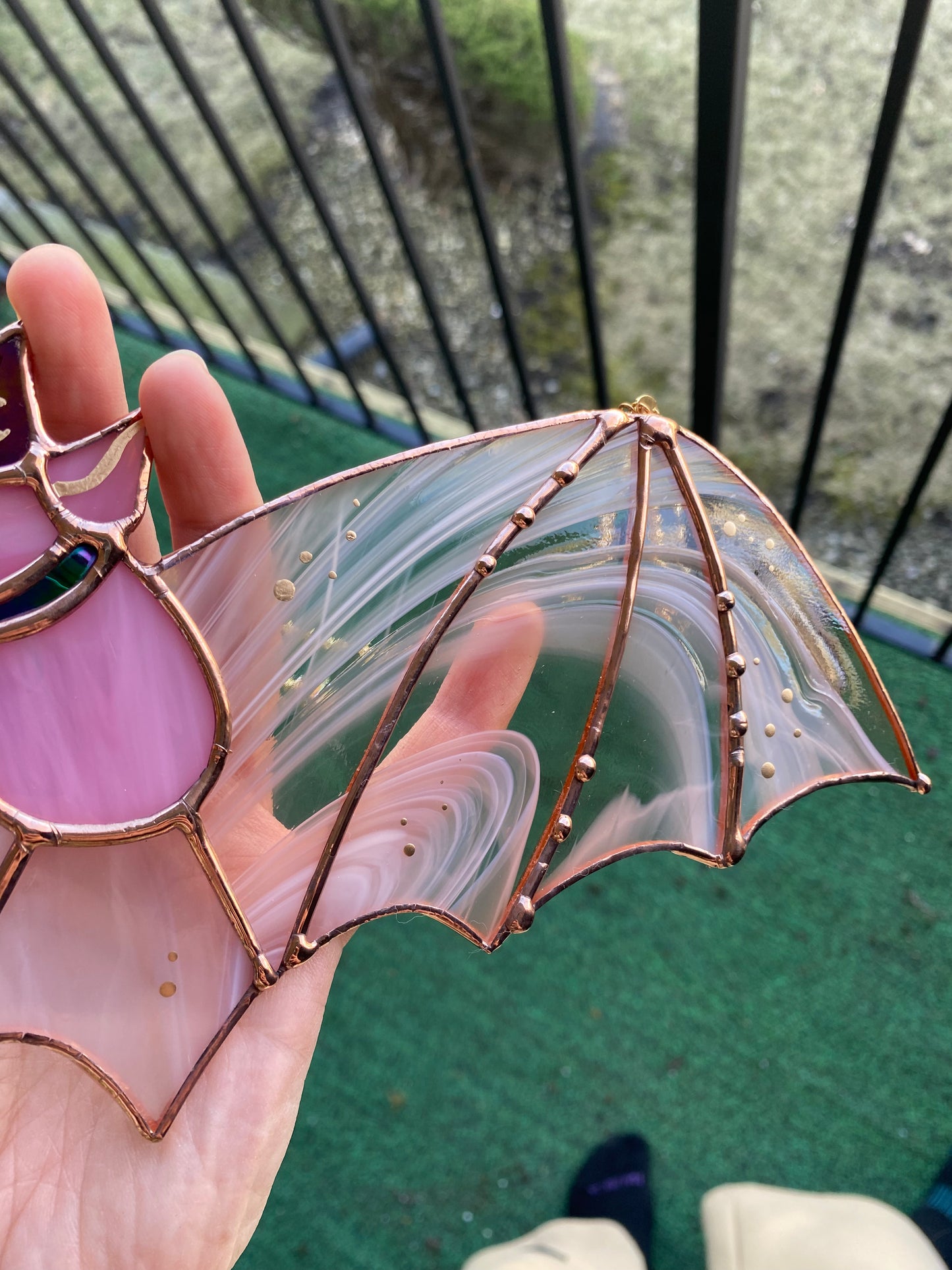 Pink Haze Wizard Bat Stained Glass Suncatcher