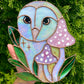 Pink and Purple Iridescent Owl Stained Glass Suncatcher