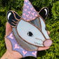 Pink and Purple Heart Opossum Stained Glass Suncatcher