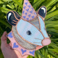 Pink and Purple Heart Opossum Stained Glass Suncatcher