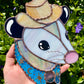 Blue and Gold Cowboy Opossum Stained Glass Suncatcher