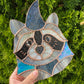Large Blue Van Gogh Wizard Raccoon Stained Glass Suncatcher