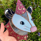 Hot Pink Wizard Opossum Stained Glass Suncatcher
