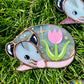 Sleepy Pink Iridescent Tulip Opossum Stained Glass Ornament