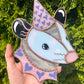 Pink and Purple Heart Opossum Stained Glass Suncatcher