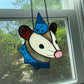 Dreamy Blue Wizard Opossum Stained Glass Suncatcher