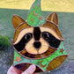 Swirly Green Wizard Raccoon Stained Glass Suncatcher