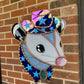 Blue Iridescent Cowboy Opossum Stained Glass Suncatcher