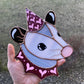 Sparkly Pink Lovely Opossum Stained Glass Suncatcher