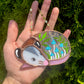 Blue Mushroom Forest Opossum Mini Stained Glass Suncatcher