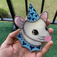 Mini White and Blue Wizard Rat Stained Glass Ornament