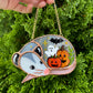 (Version 1) Pumpkins, Ghost and Bat Sleepy Opossum Mini Stained Glass Suncatcher