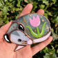 Sleepy Pink Iridescent Tulip Opossum Stained Glass Ornament