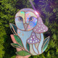 Pink and Purple Iridescent Owl Stained Glass Suncatcher