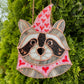 Large Valentine Raccoon Stained Glass Suncatcher