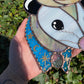 Blue and Gold Cowboy Opossum Stained Glass Suncatcher